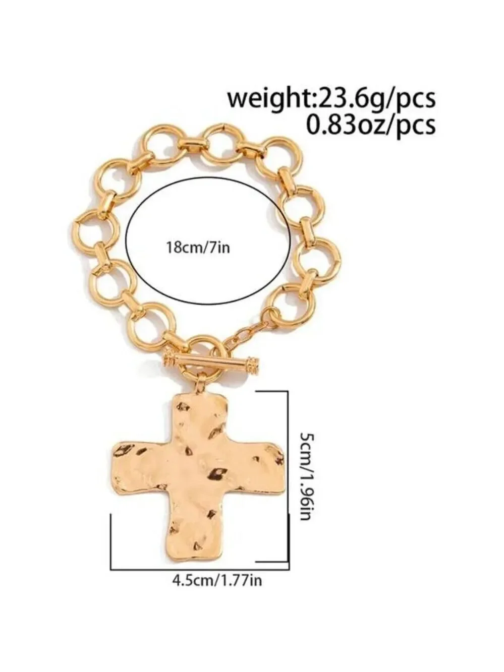 Chunky Big Hammered Cross Bracelets Trendy Statement Faith Chain Bracelet